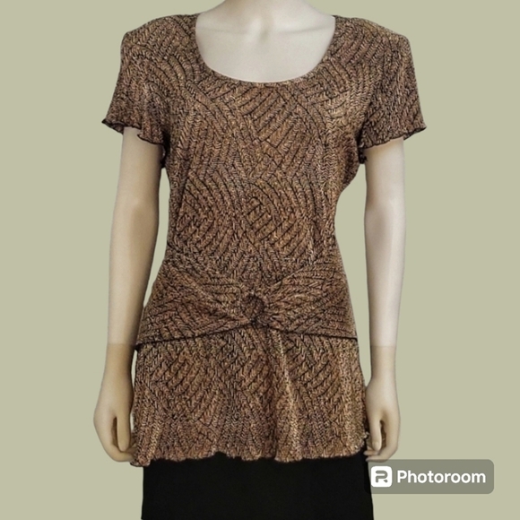 VTG CONNECTED APPAREL Fairycore Faux Waist Belt Crinkle Short Sleeve Blouse - Picture 1 of 8